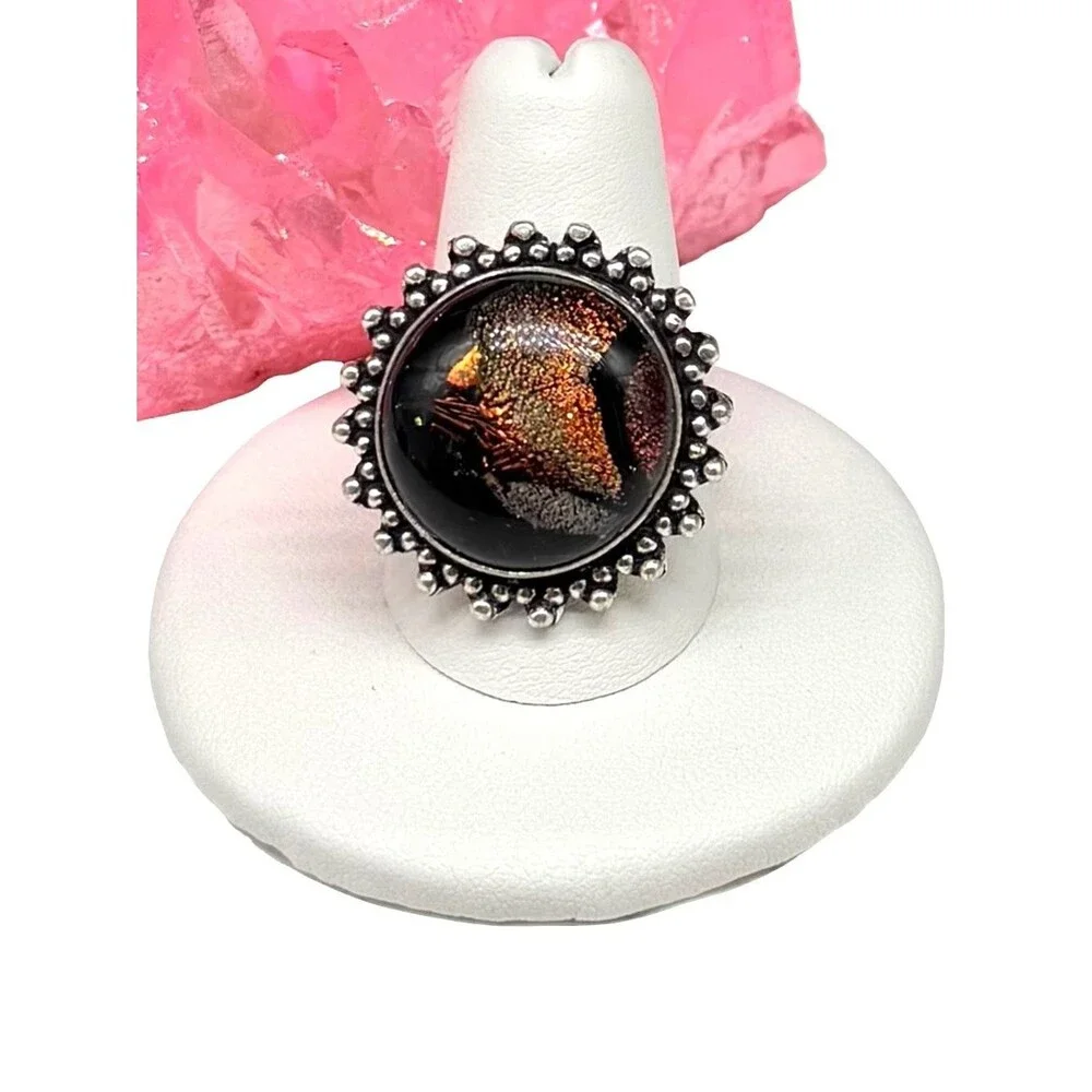 Dichroic Glass Ring Size 9 925 Sterling Silver Overlay